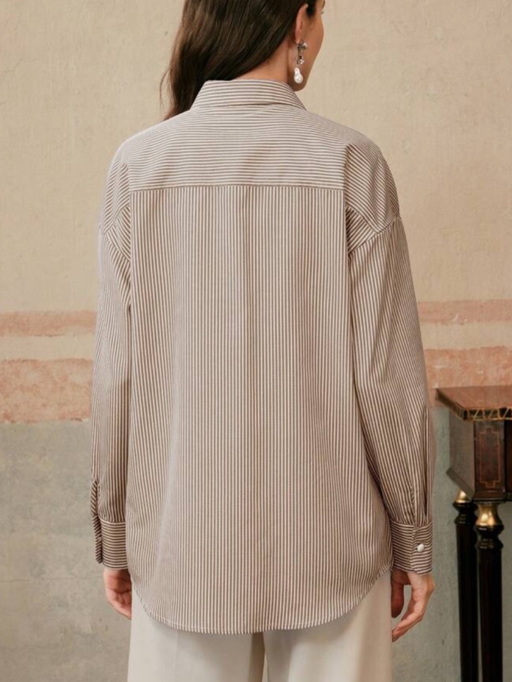 Classic Unique Panel Button Up Down Front Shirt Top Blouse Blue White - Picture 7 of 14